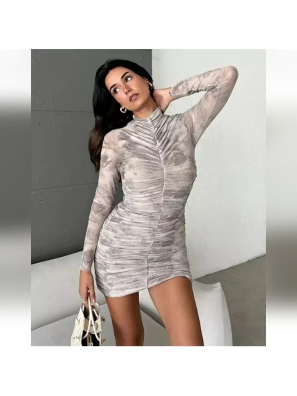 Zara Draped Long Sleeve Mini Dress, Size M - Picture 3 of 17